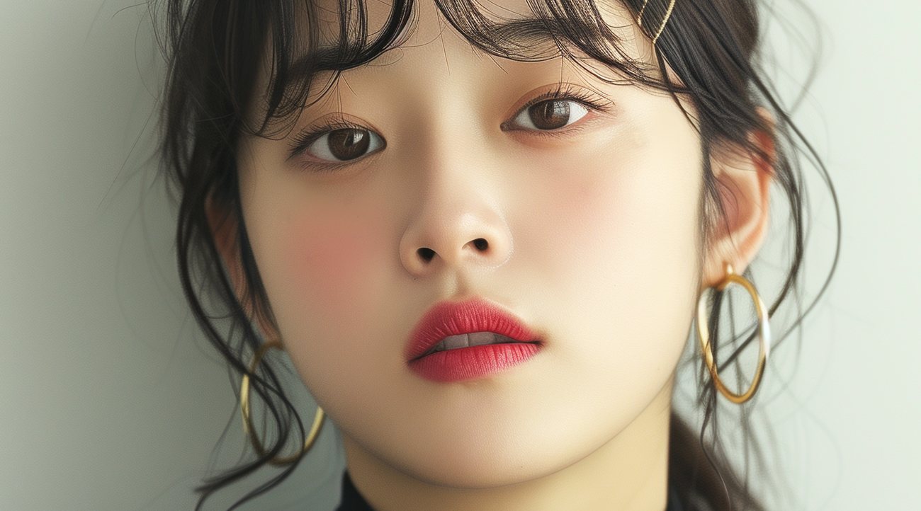 금색 링 귀걸이 여성 얼굴 클로즈업 — 절개 눈성형이 필요한 경우