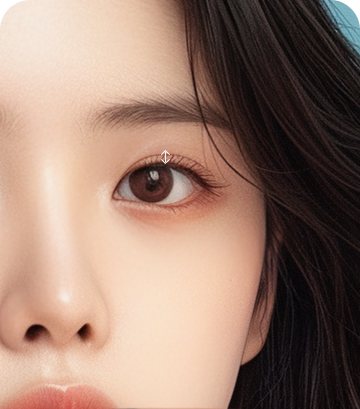 쌍꺼풀 높이를 화살표로 표시한 눈