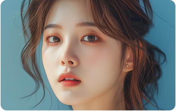 청록 바탕의 여성 모델 정면
