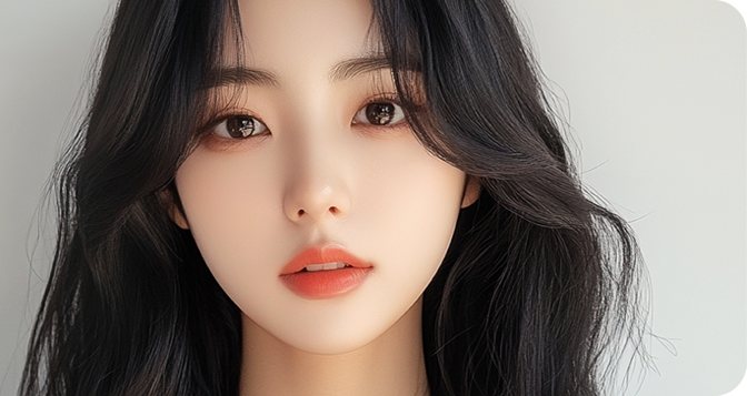긴 웨이브 머리 여성 모델 정면