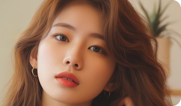 갈색 웨이브 머리 여성 모델
