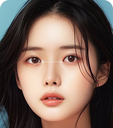 눈 사이 거리를 흰 선으로 표시한 여성 얼굴